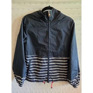 Vince Camuto Navy & White Striped Hooded Windbreaker Water Resistant Size M